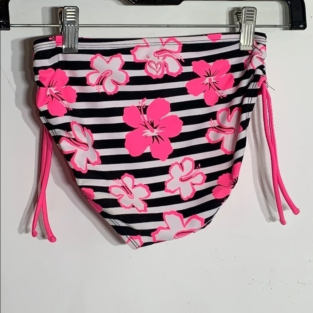 Justice Hot pink hibiscus striped bikini bottom girls size 10